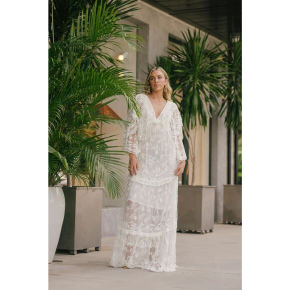 LoveShackFancy Roylan Lace Mesh Maxi Dress White - Picture 7 of 16